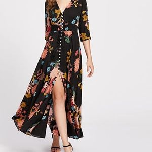 Milumia Button Up Split Floral Flowy Maxi Dress L